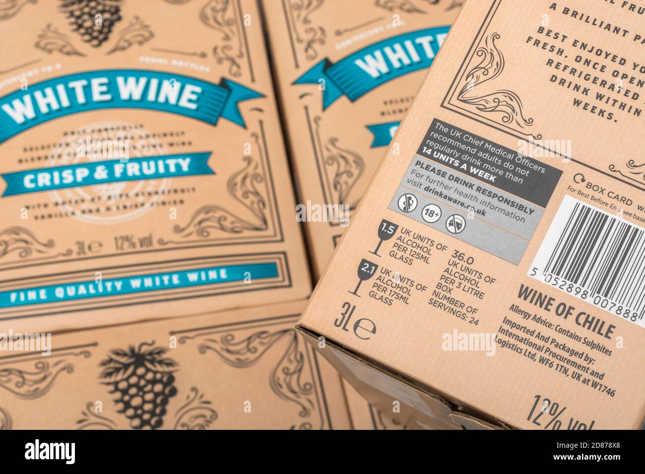 Boxed white wine from ASDA with alcohol units label / alcohol awareness