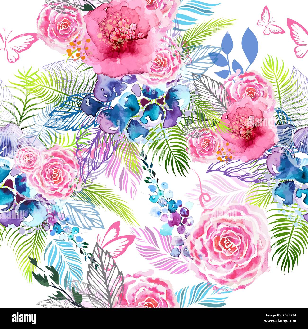 A seamless background of watercolor flowers. Floral print. Vector