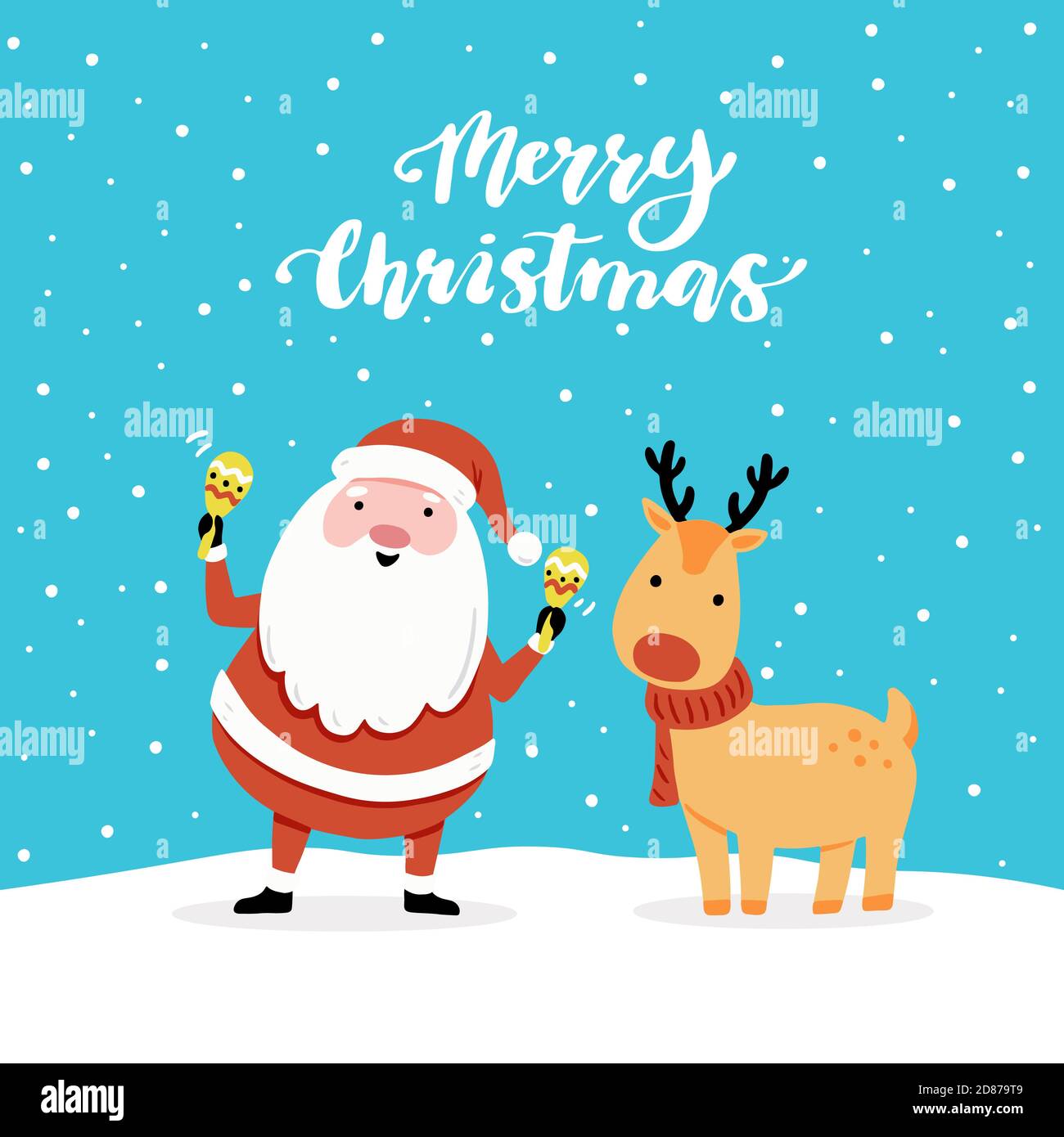 Christmas greeting card design with cartoon Santa Claus and deer ...