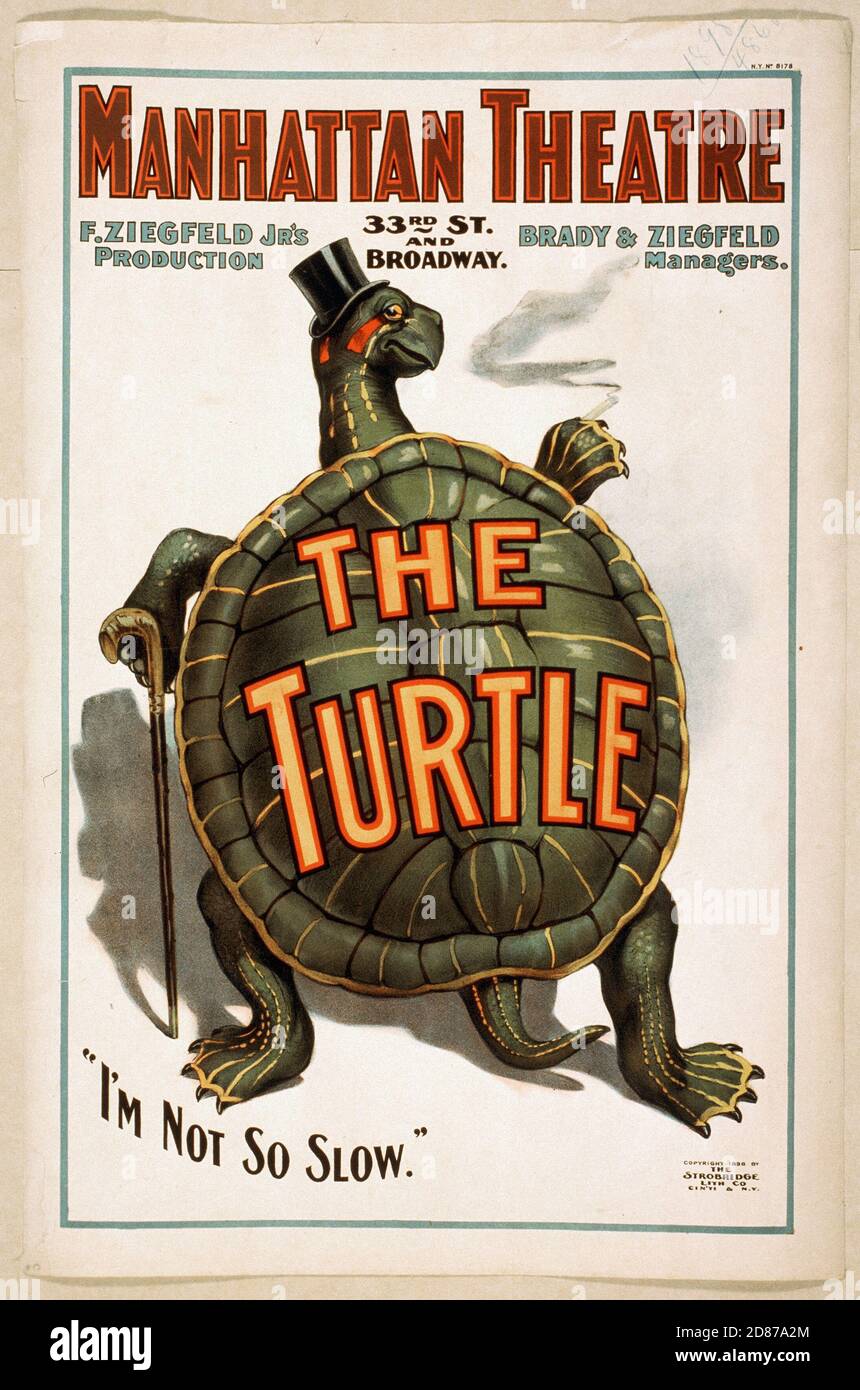 Old Theater poster - Manhattan Theatre, The Turtle 'I'm not so slow', Ziegfeld Jr's Production, poster 1898 Stock Photo