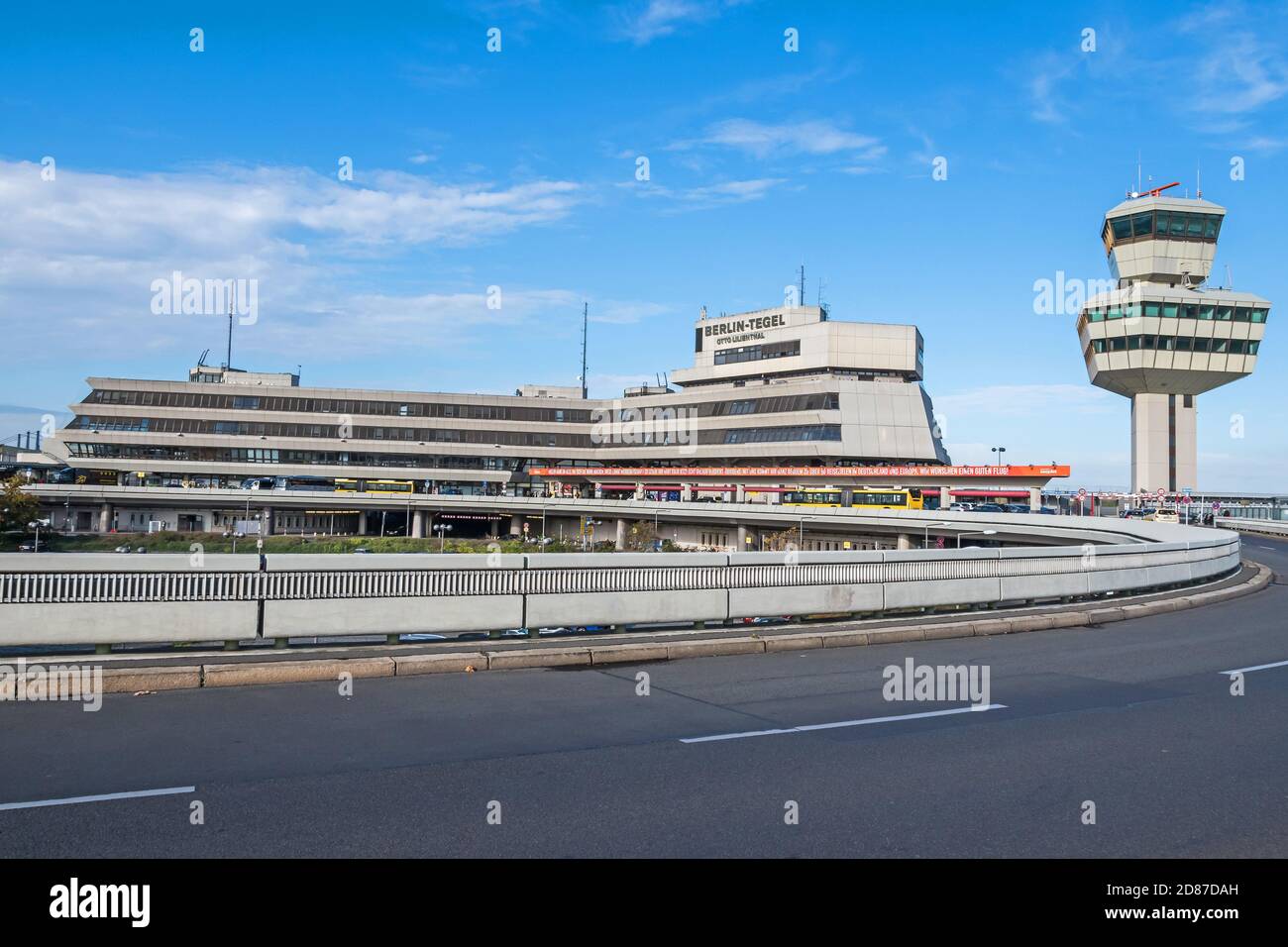 Berlin, Germany - October 22, 2020: Berlin-Tegel Otto Lilienthal main international airport with its terminal and control tower, which is due to perma Stock Photo