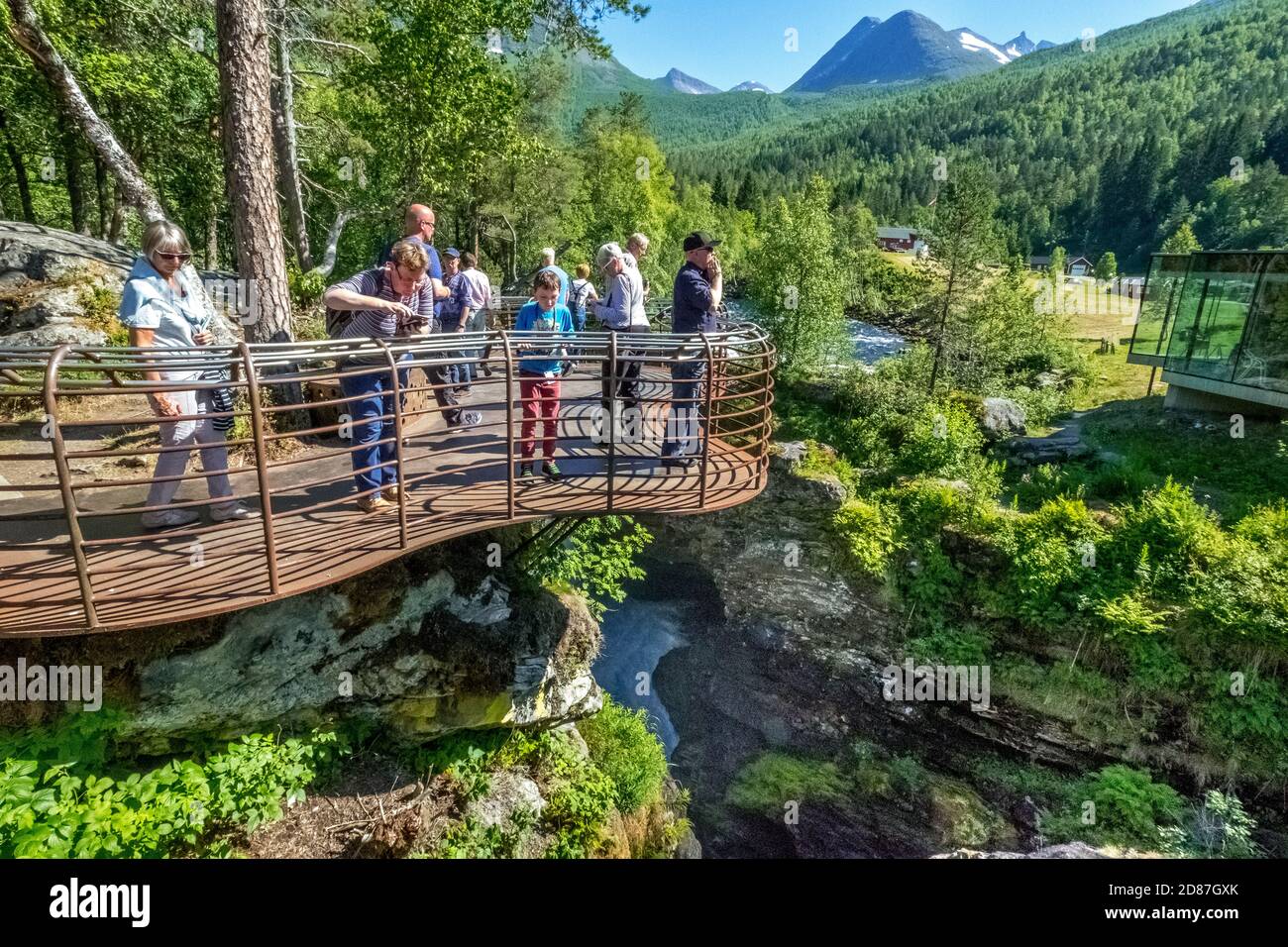 Gudbrandsjuvet Gorge, River Valldøla, Viewing platform with tourists, Valldal, Tafjord, Møre og Romsdal, Norway, Scandinavia, Europe, adventure trip, Stock Photo
