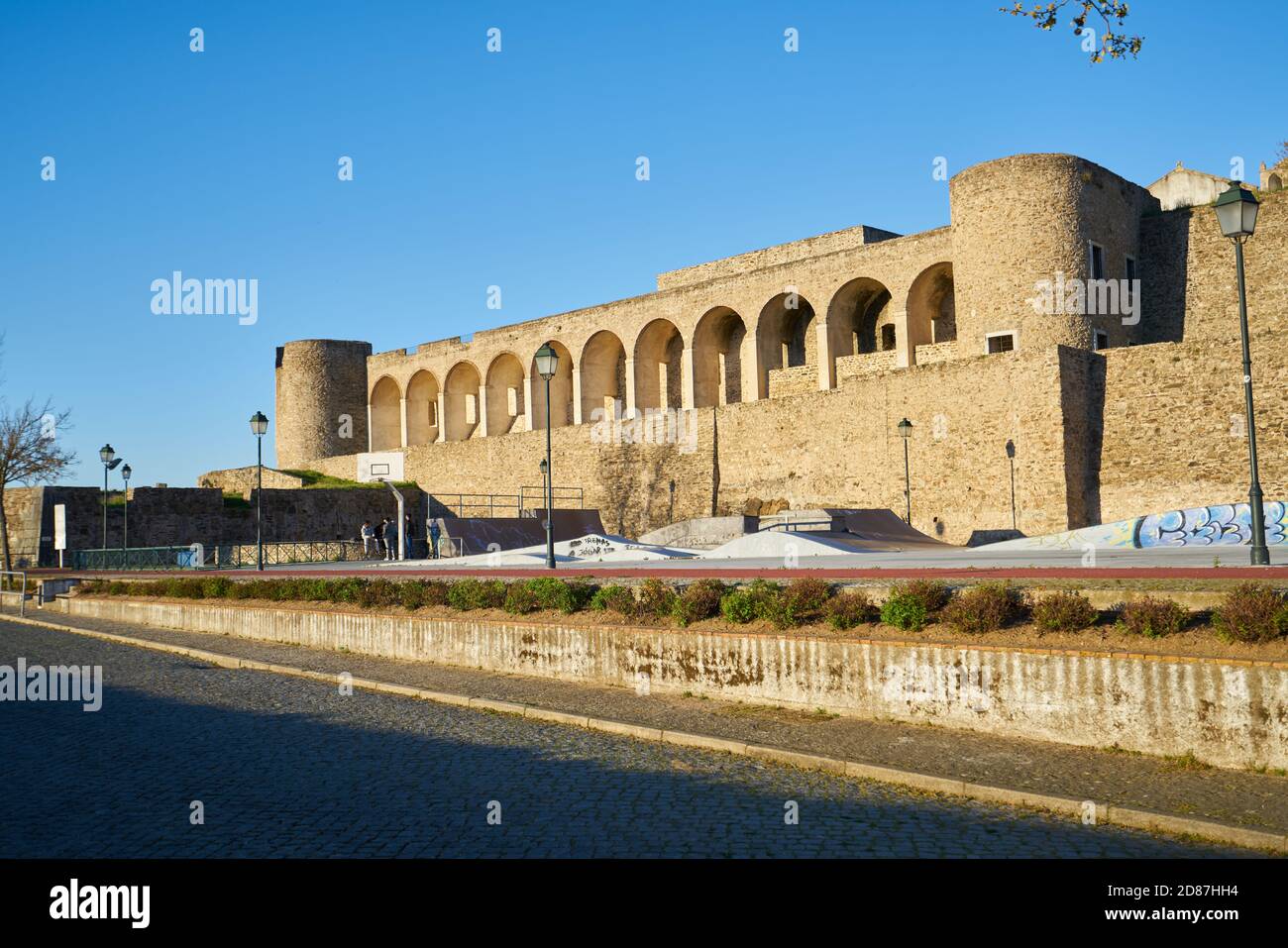 Abrantes castle with skate boarders, in Portugal Stock Photo