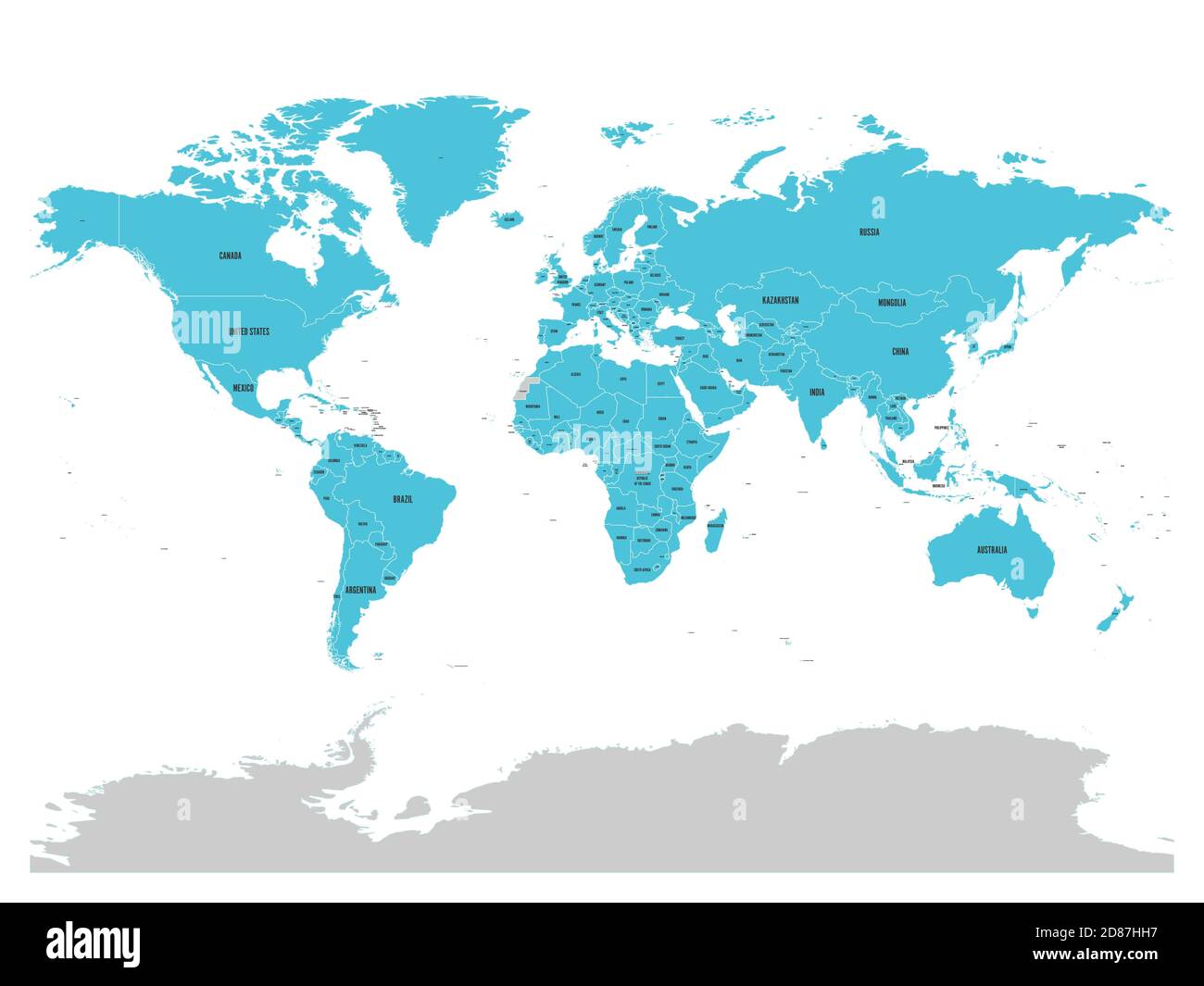 Map of United Nation with blue highlighted member states. UN is an intergovernmental organization of international co-operation. EPS10 vector illustration. Stock Vector