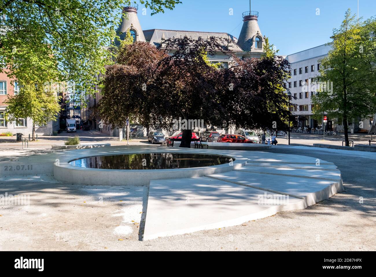 fountain in the city centre, memorial to the Breivik massacre at Utøya, Trondheim, Trøndelag, Norway, Scandinavia, Europe, adventure trip, fountain, t Stock Photo