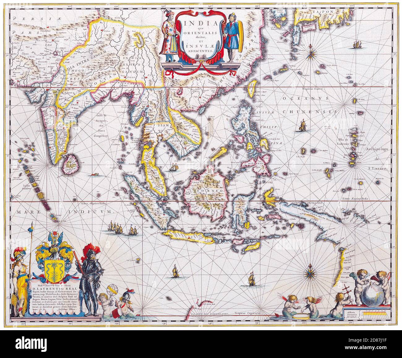 Antique Maps of the World. Map of South East Asia Willem Blaeu. C 1650. Stock Photo