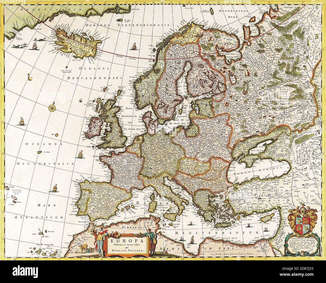 Antique Maps of the World Map of Europe Nicolas Visscher c 1640 Stock Photo