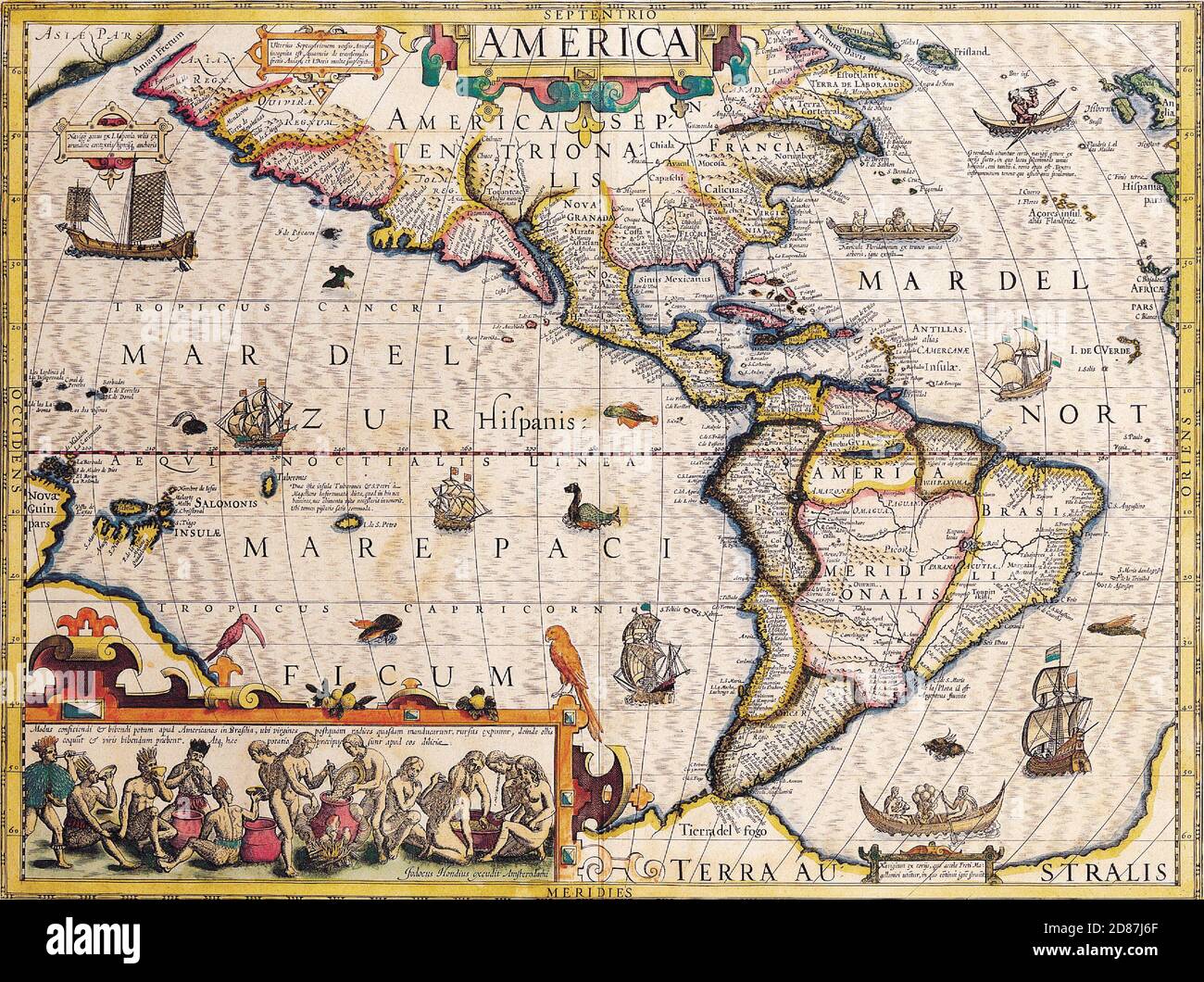 Vintage Map of The Americas 1619