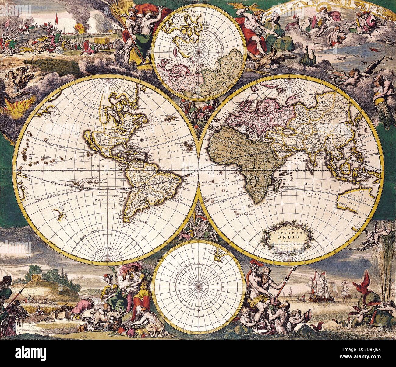 Illustrated old map of the World, vintage style full of details Stock Photo