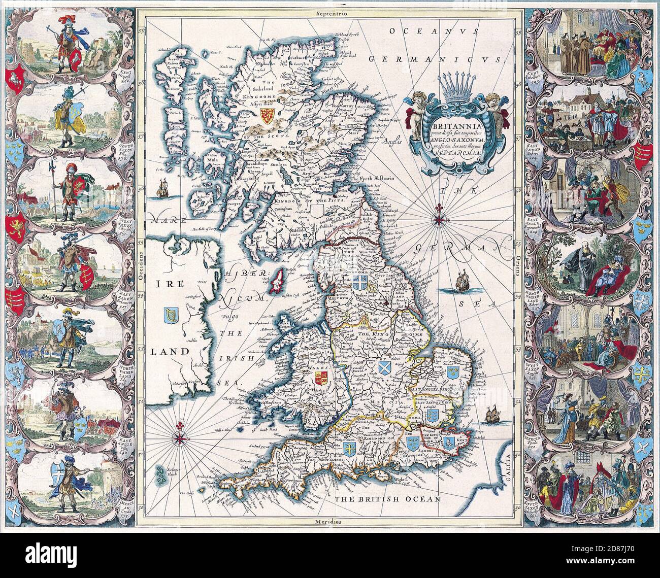 Antique Maps of the World. Map of British Isles. John Speed c 1676 Stock Photo