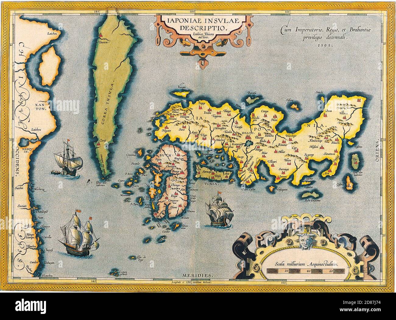 Antique Maps of the World Map of Japan Abraham Ortelius c 1590 Stock Photo