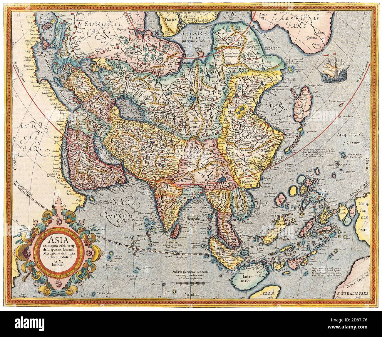 Antique Maps of the World Map of Asia Jodocus Hondius c 1620 Stock Photo