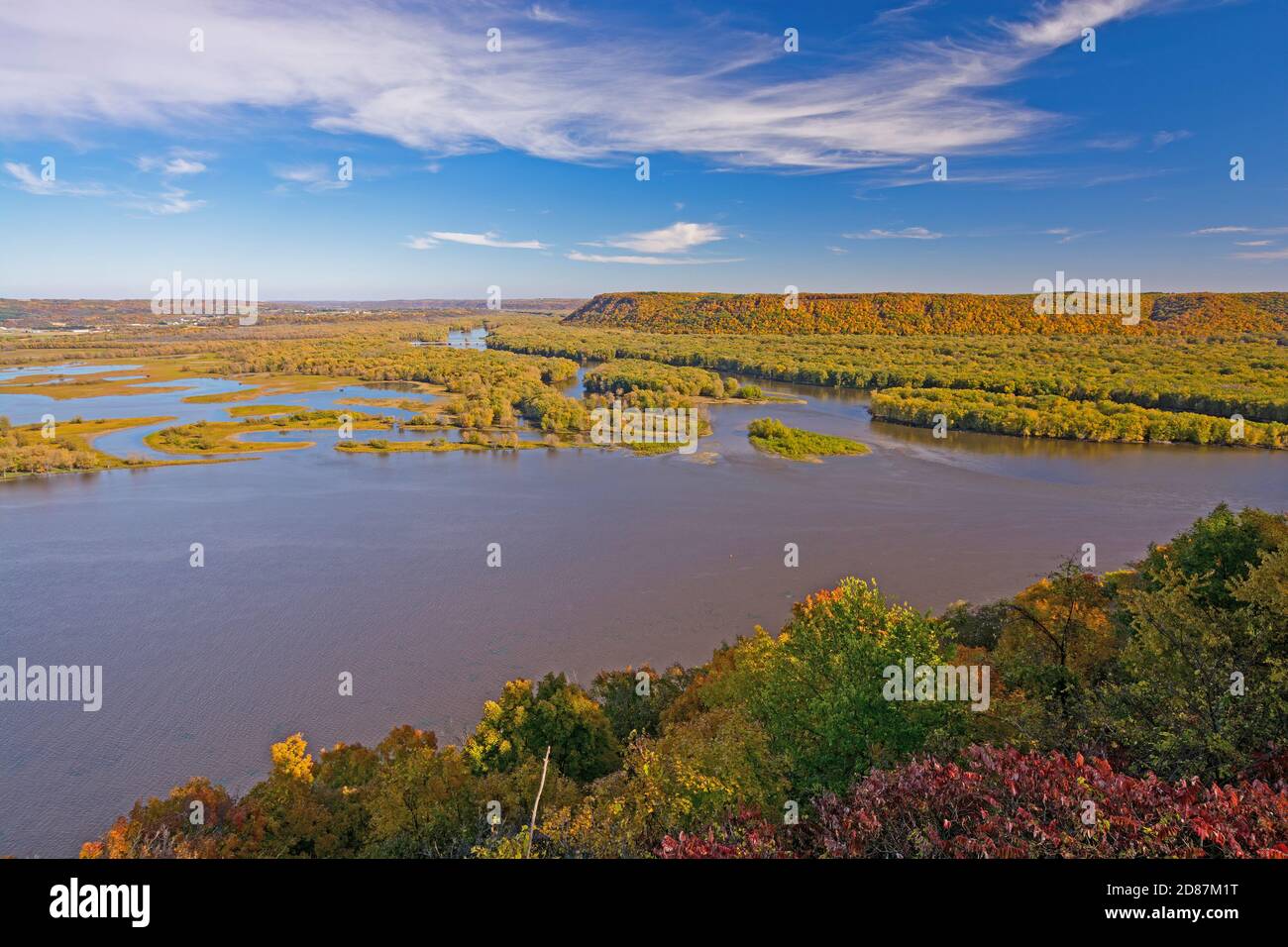 Beautiful Fall Day Above the Mississippi River at Pikes Peak State Park in Iowa Stock Photo
