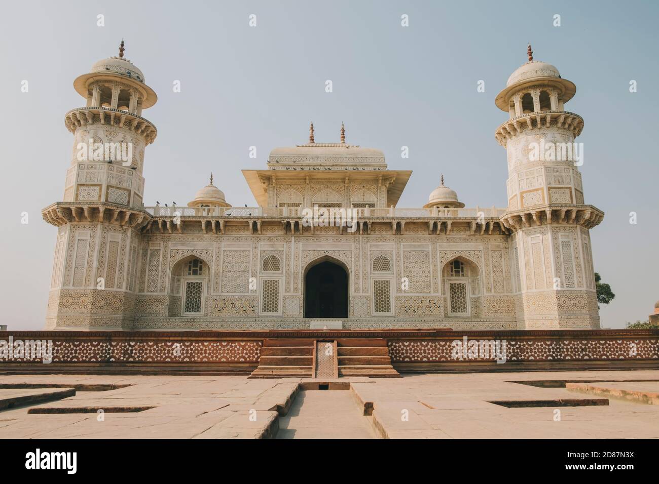 Itmad-ud-Daula, known as the baby Taj, Mughal style white marble mausoleum, Agra. Stock Photo