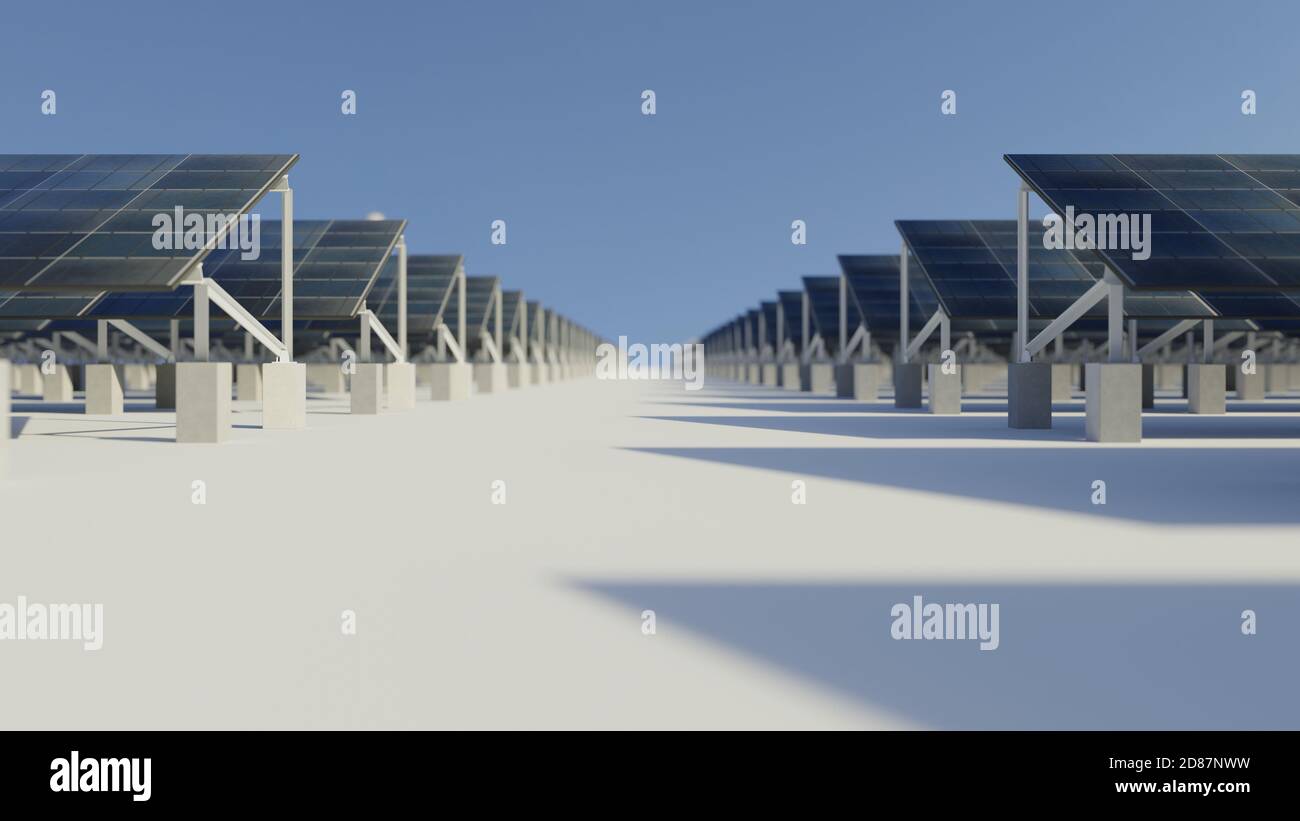 Array of solar energy panels. Clean energy, modern technology concept ...