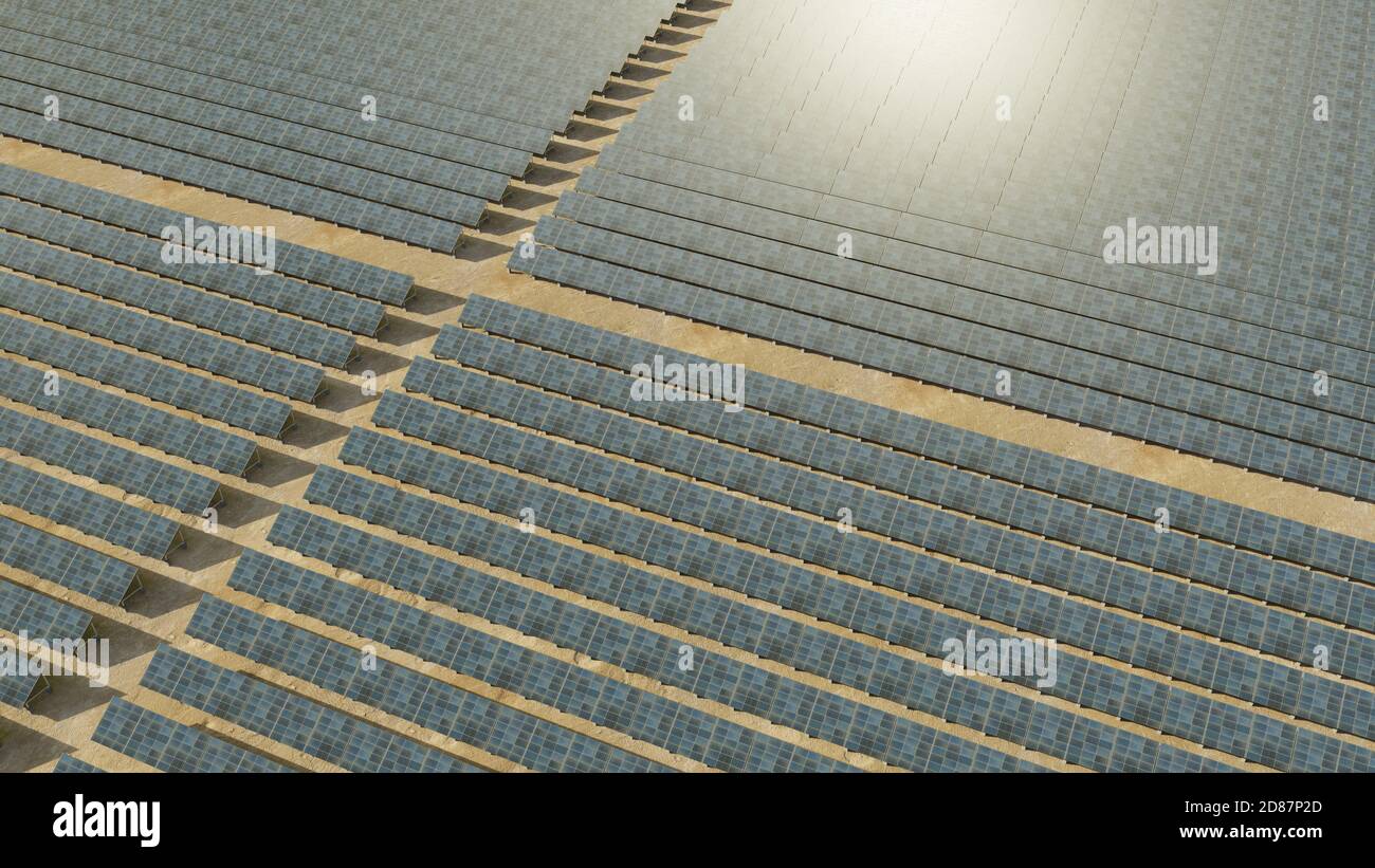 Array of solar energy panels. Clean energy, modern technology concept ...