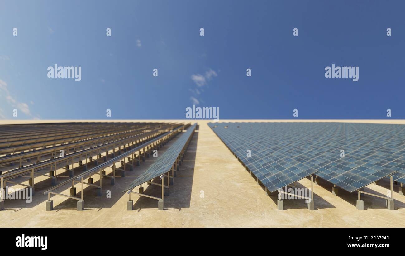 Array of solar energy panels. Clean energy, modern technology concept ...