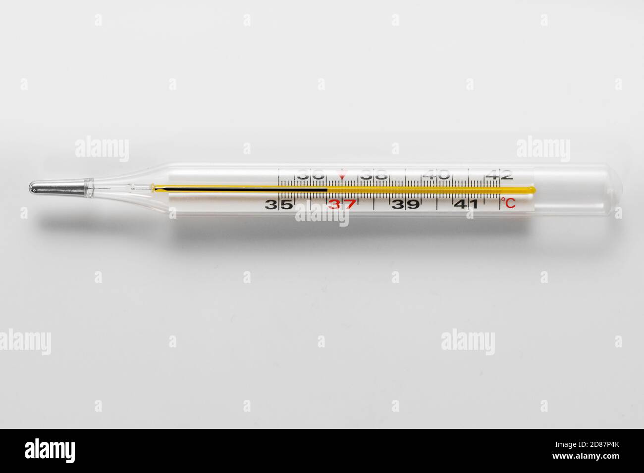 Mercury thermometer. The normal temperature of a healthy person is 36.6 Stock Photo Alamy