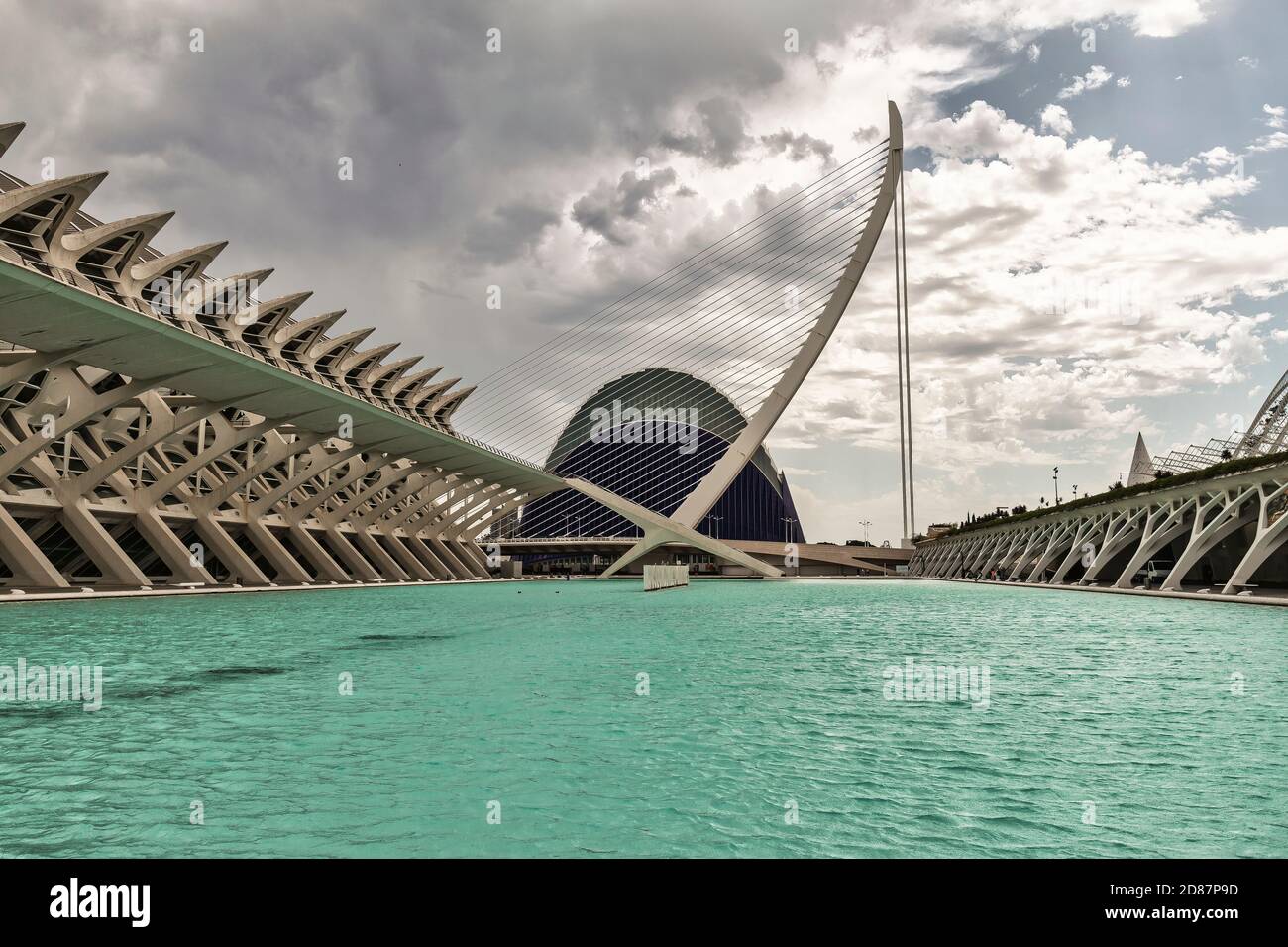 Modern buildings around a lake in the City of Arts and Sciences. Stock Photo