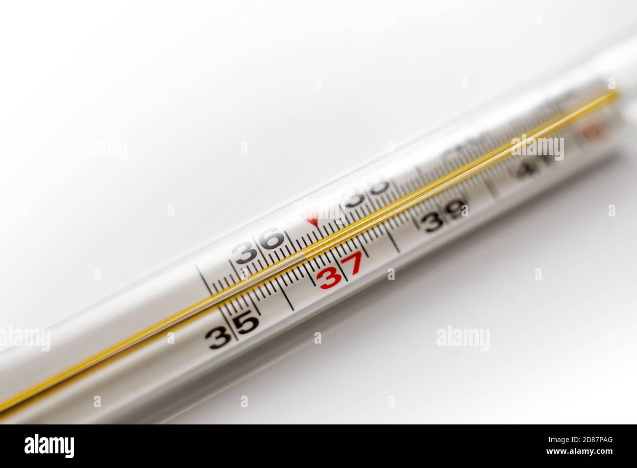 Mercury thermometer. The normal temperature of a healthy person is 36.6  Stock Photo - Alamy