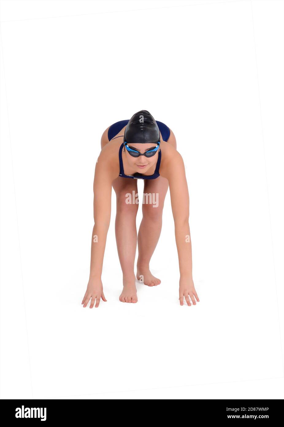 Swimmer Getting Ready Portrait of female swimmer getting ready to start swimming, against ...