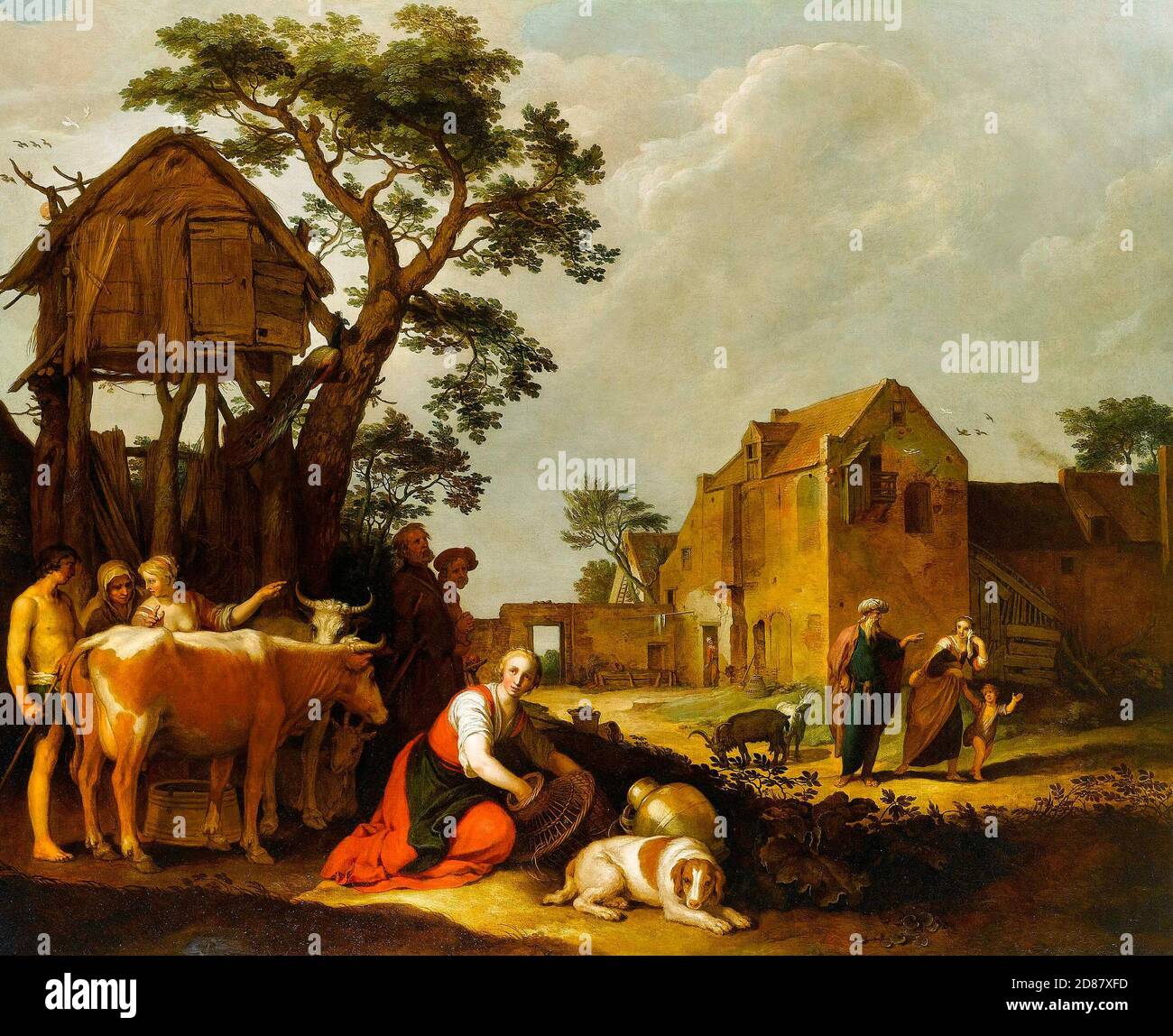 The Expulsion of Hagar and Ishmael - Abraham Bloemaert, 1600s Stock Photo