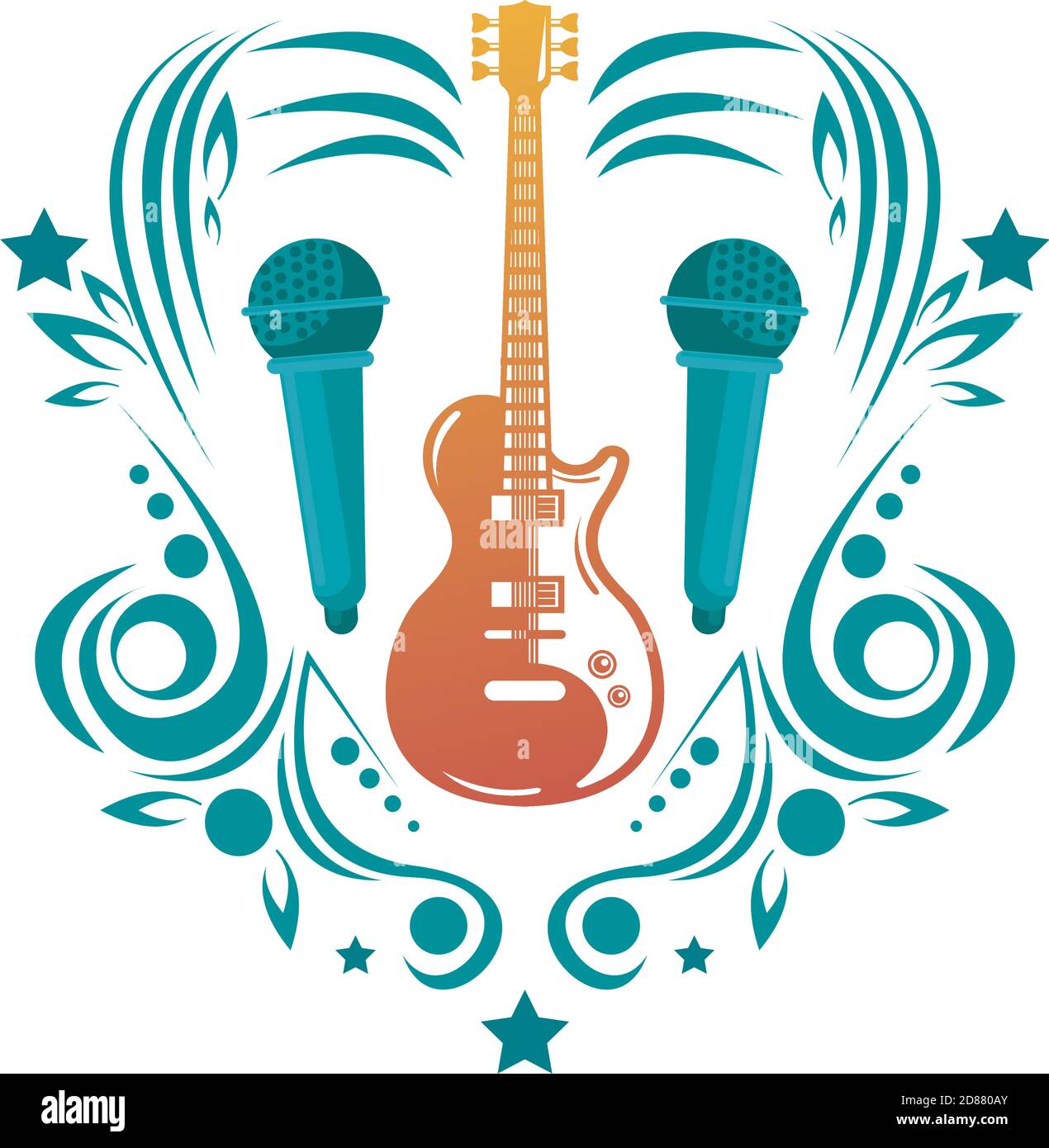 electric guitar instrument and microphones emblem vector illustration ...