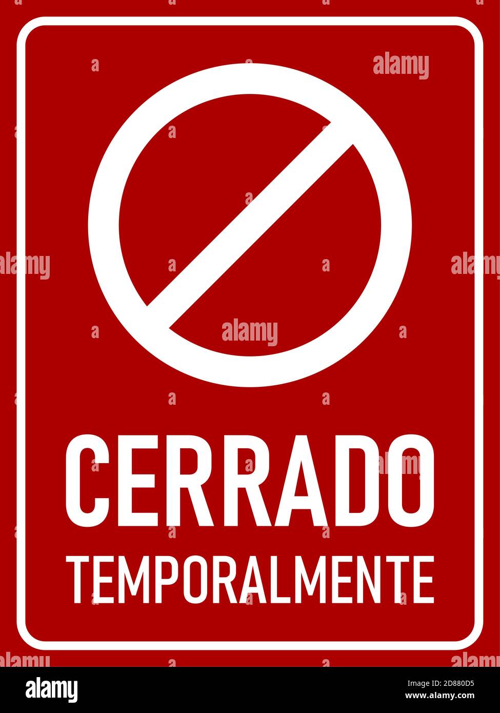 Cerrado Temporalmente ("Temporarily Closed" in Spanish) Vertical Warning Icon Poster with an Aspect Ratio of 3:4. Vector Image. Stock Vector