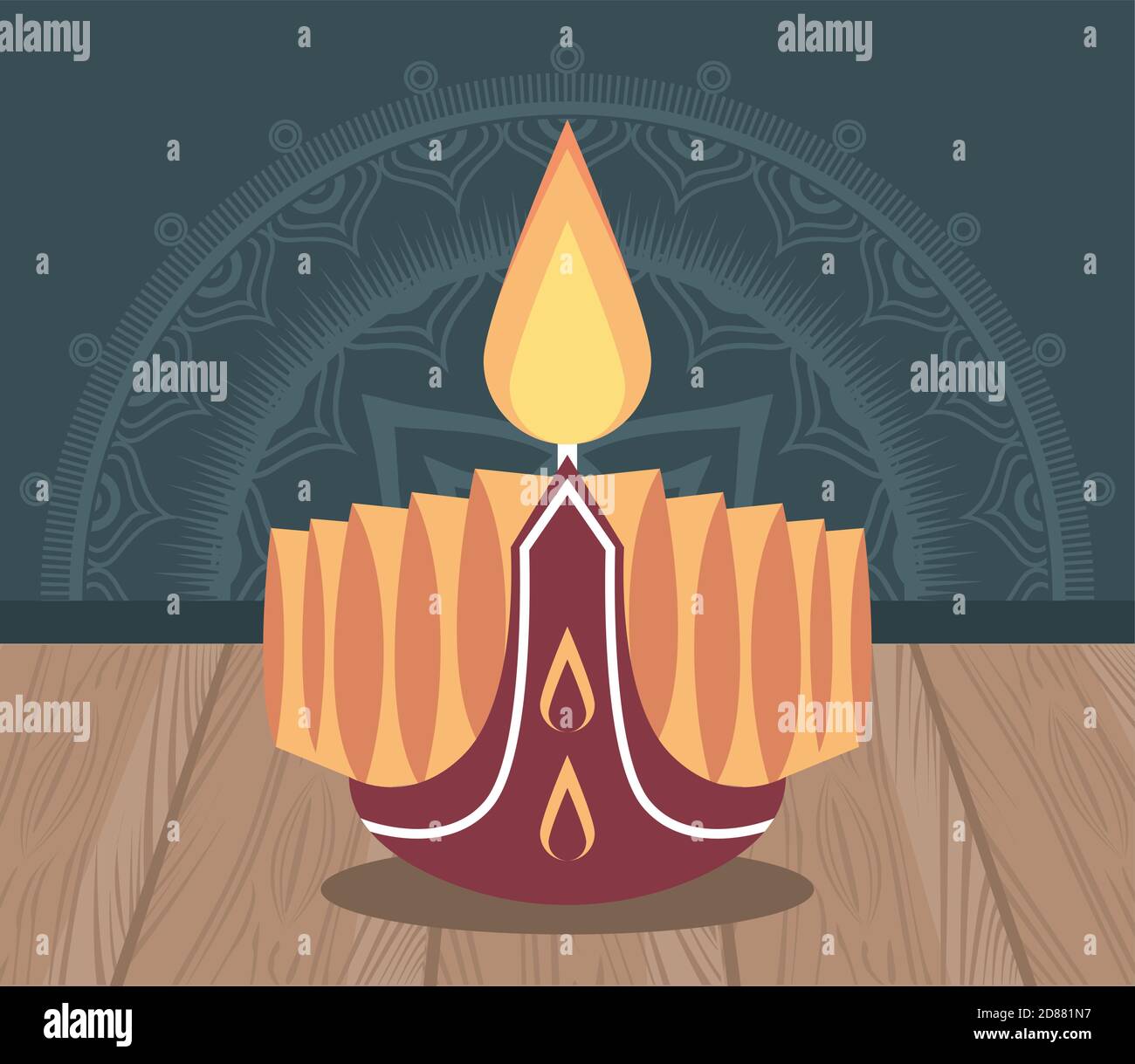 happy diwali celebration with candle wooden vector illustration design Stock Vector