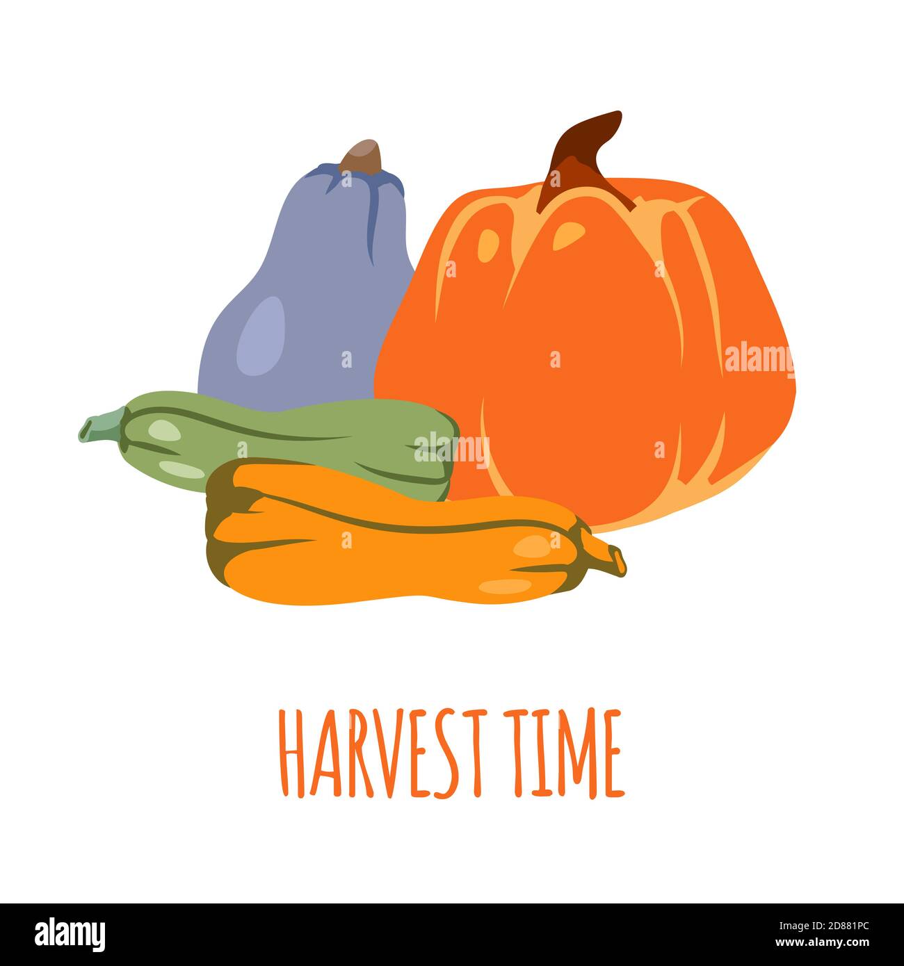 Harvest time gourd, colorful postcard invitation autumn mood. Greeting card with orange drawn pumpkins. Template banner and poster for on Thanksgiving or Halloween celebration. Vector illustration Stock Vector