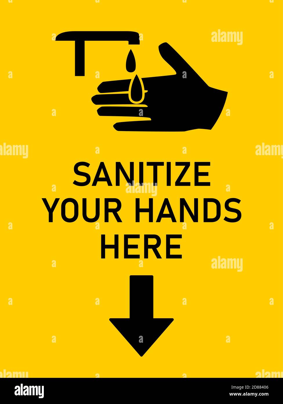 Sanitize Your Hands Here Vertical Warning Sign with an Aspect Ratio of 3:4. Vector Image. Stock Vector