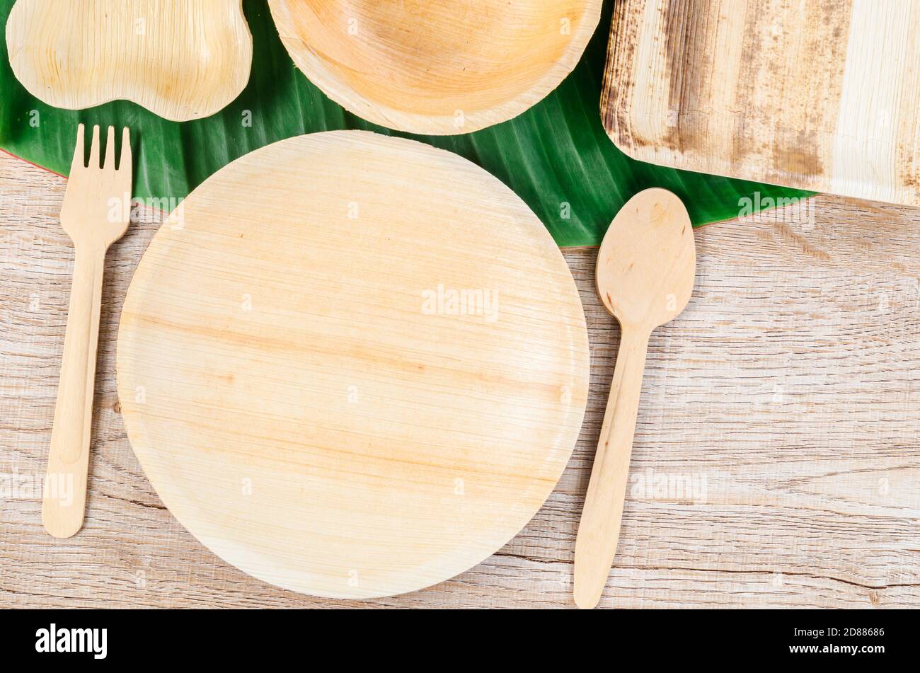 Kitchenware made from dried betel nut leaf palm, natural material. The