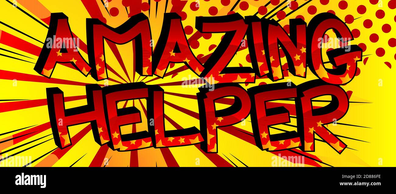 Amazing Helper Comic book style cartoon words on abstract colorful Amazing Helper Comic book style cartoon words on abstract colorful