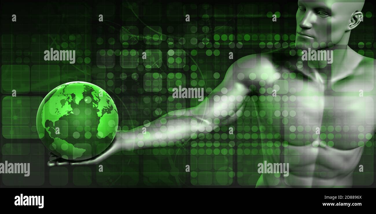 Business Technology Global Network with Futuristic Art Stock Photo