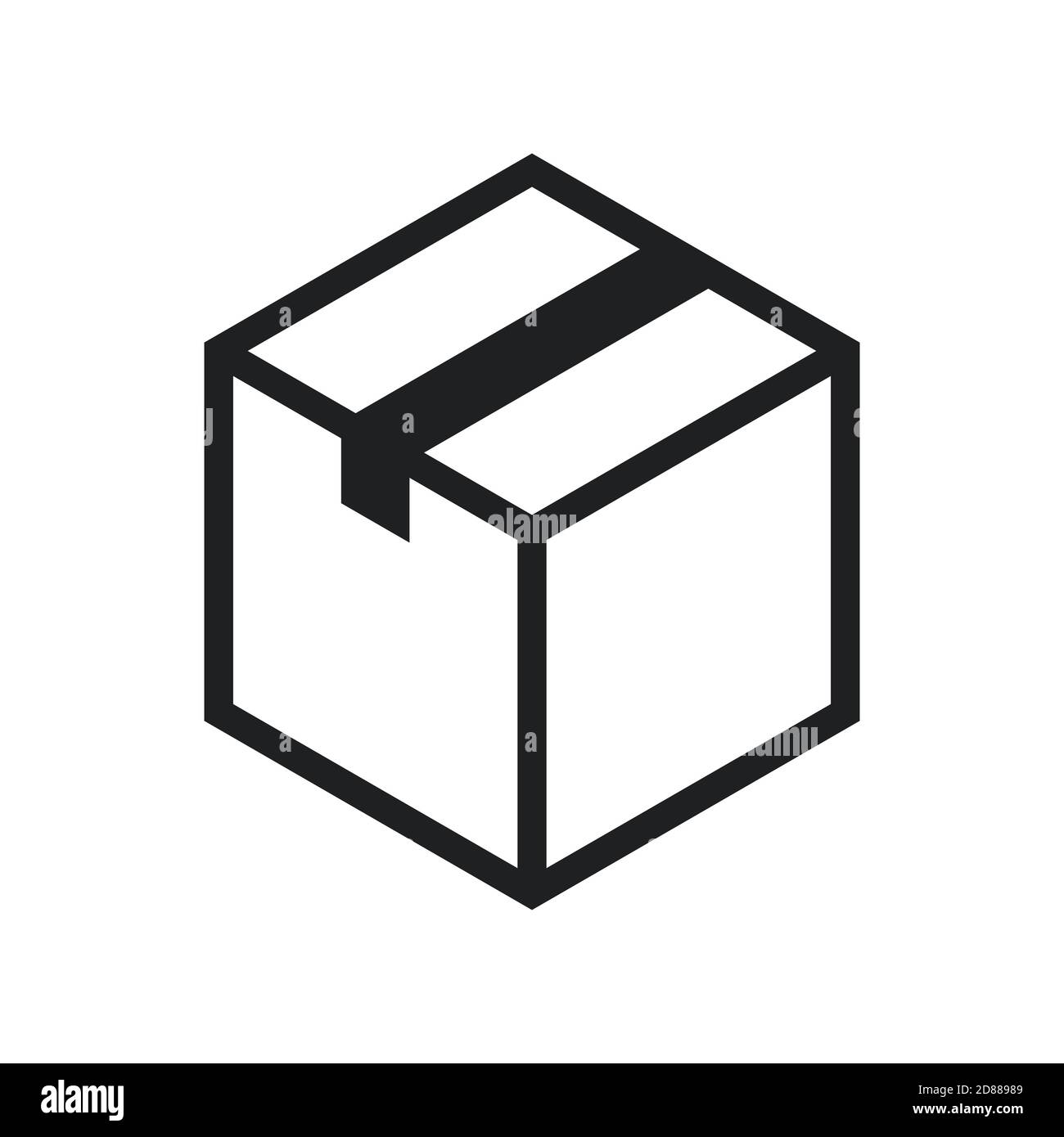 Isometric cardboard box outline icon. Closed cardboard box, vector