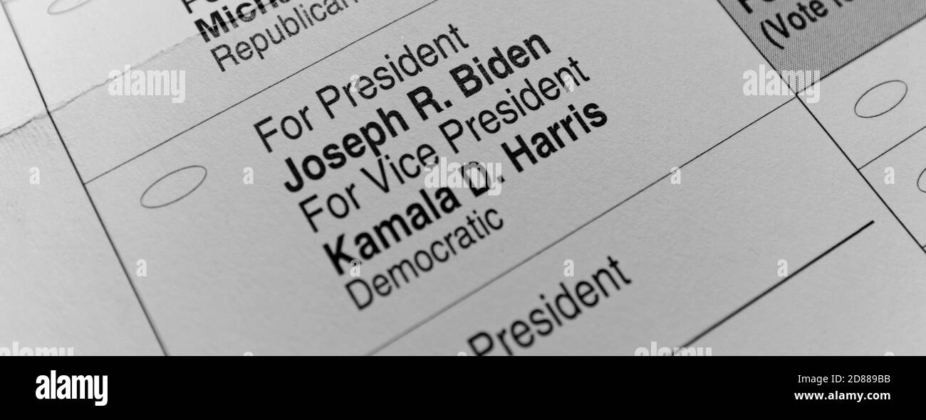 Ohio 2020 Presidential Ballot lists the choice to vote for Joseph Biden for President and Kamala D. Harris for Vice President Stock Photo