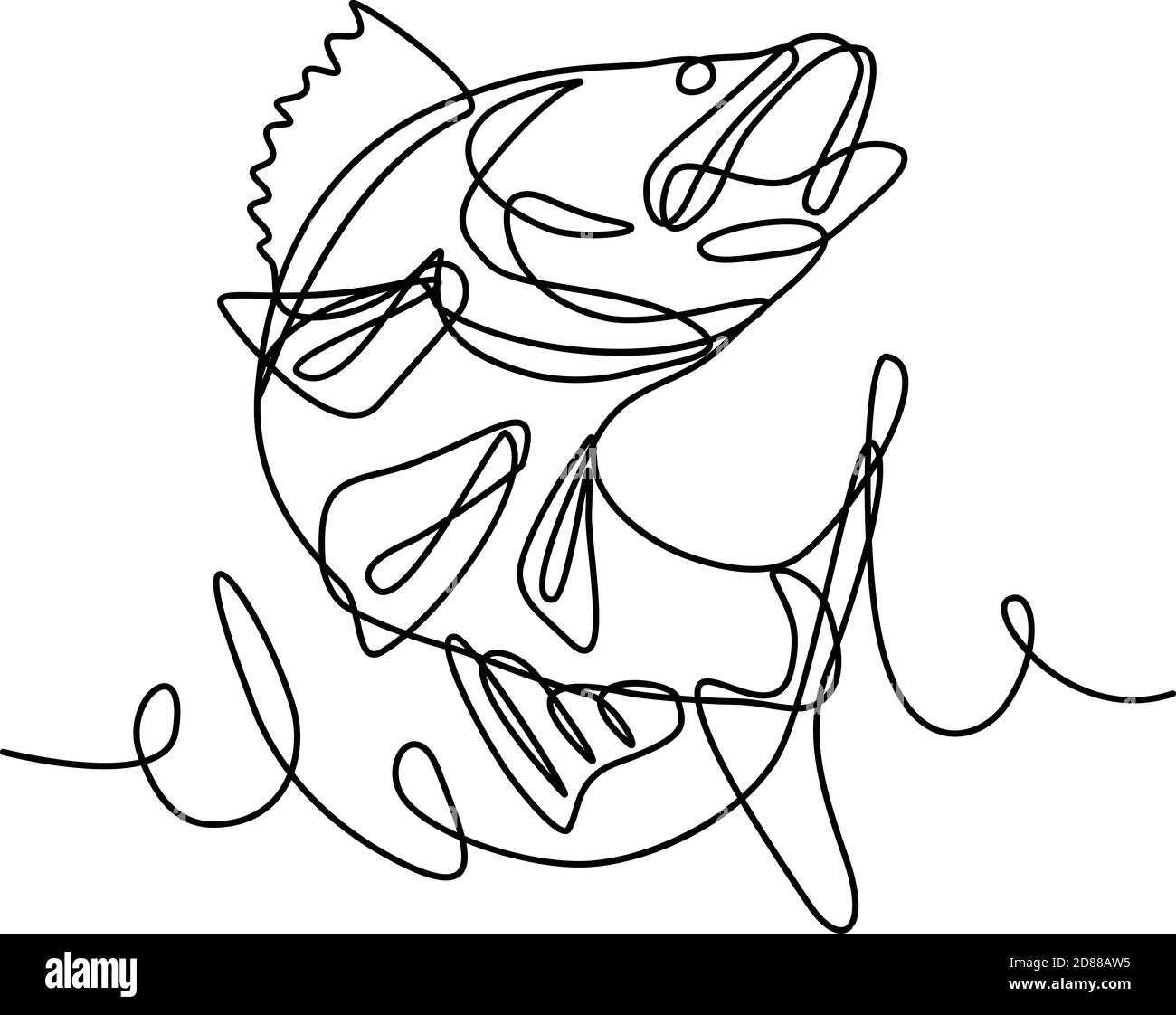 Continuous line drawing illustration of a walleye, yellow pike or