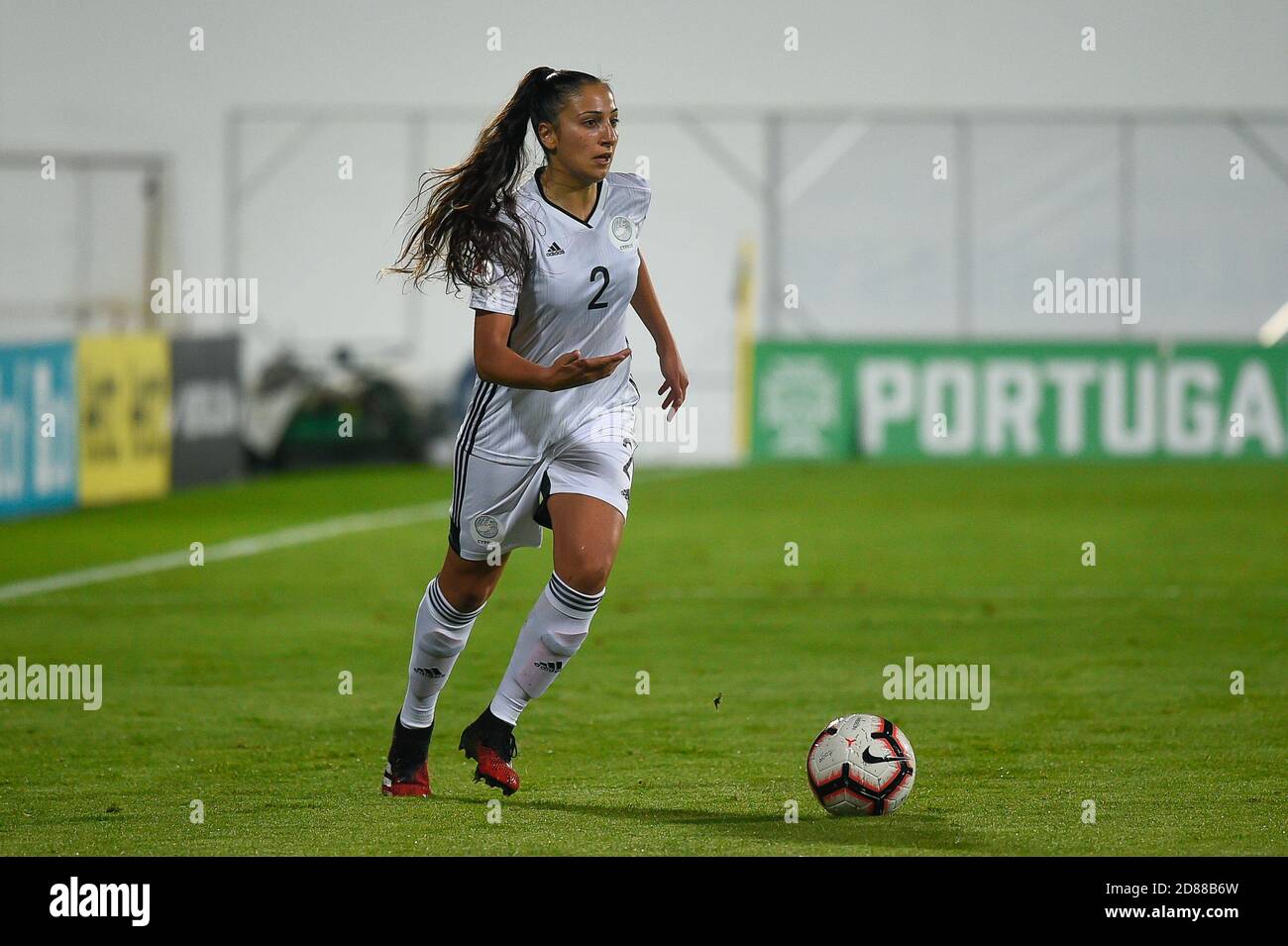 Estoril, Portugal. 27th Oct, 2020. Chara Charalambous from Cyprus seen in action during the UEFA Women's Euro 2022 Group E qualifying match between Portugal and Cyprus at Est‡dio Antonio Coimbra da Mota in Estoril.(Final score: Portugal 1:0 Cyprus) Credit: SOPA Images Limited/Alamy Live News Stock Photo
