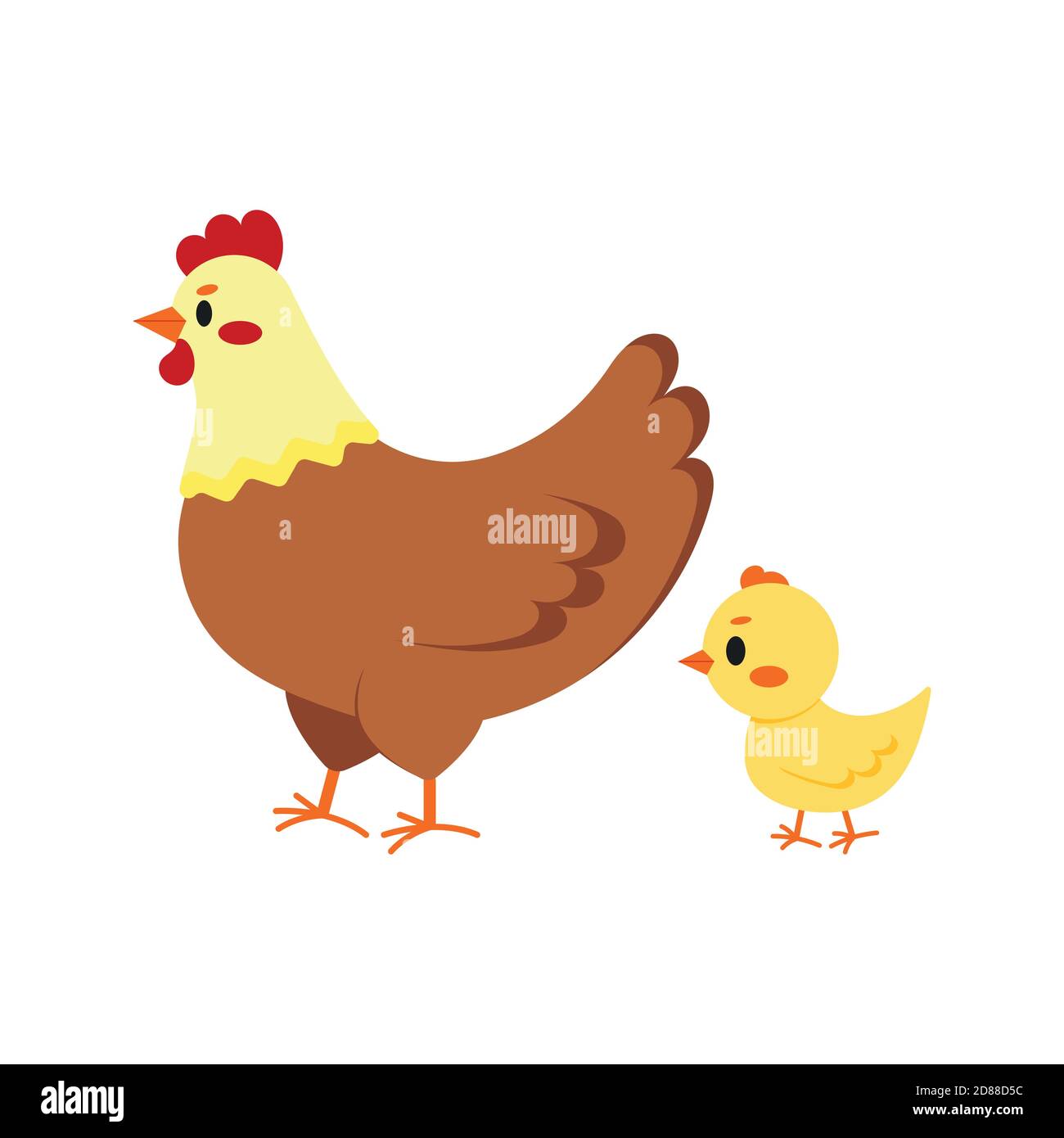 Hen and chick icon set isolated on white background. Stock Vector