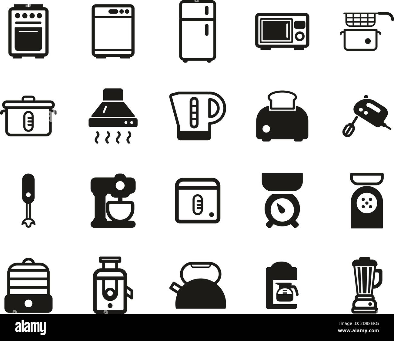 Kitchen Appliances Icons Black & White Set Big Stock Vector