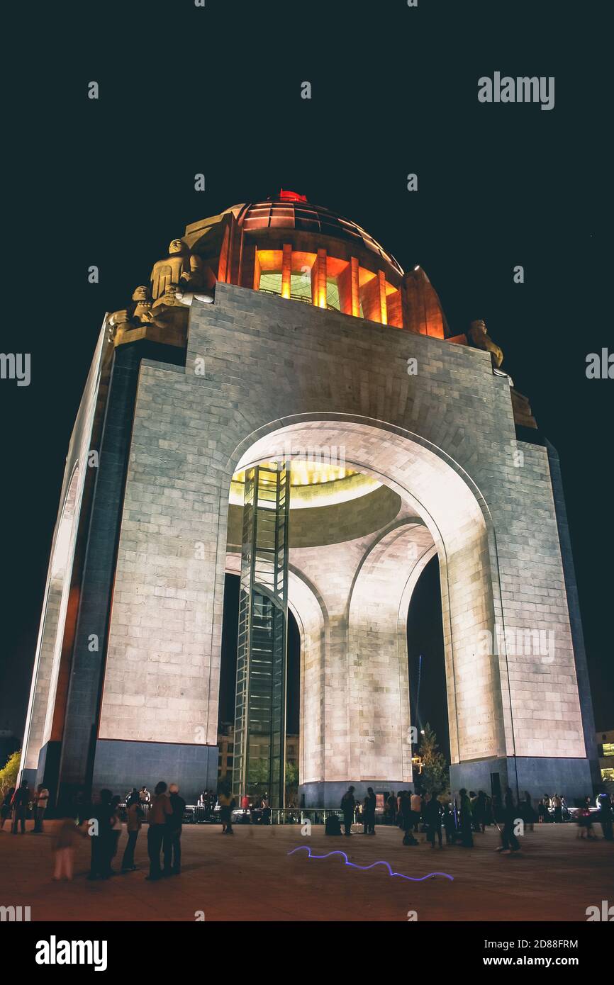 Monument of the Mexican Revolution, located in Mexico City. Night photo. Stock Photo