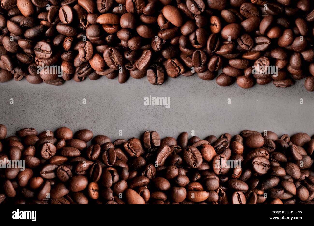 Coffee beans frames at dark gray background. Copy space  for your text Stock Photo
