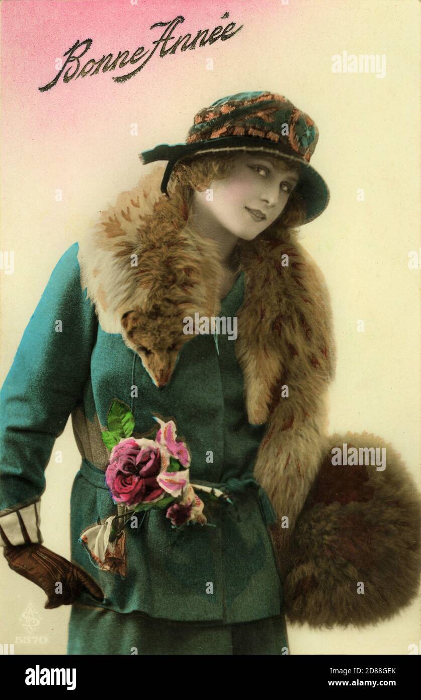 Vintage Postcard. Bonne Annee (Happy New Year) - Young Woman