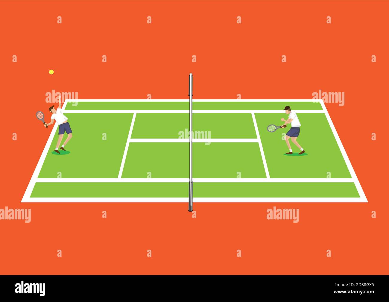 Vector illustration of two tennis players in tennis court from top view  isolated on bright orange background Stock Vector Image & Art - Alamy
