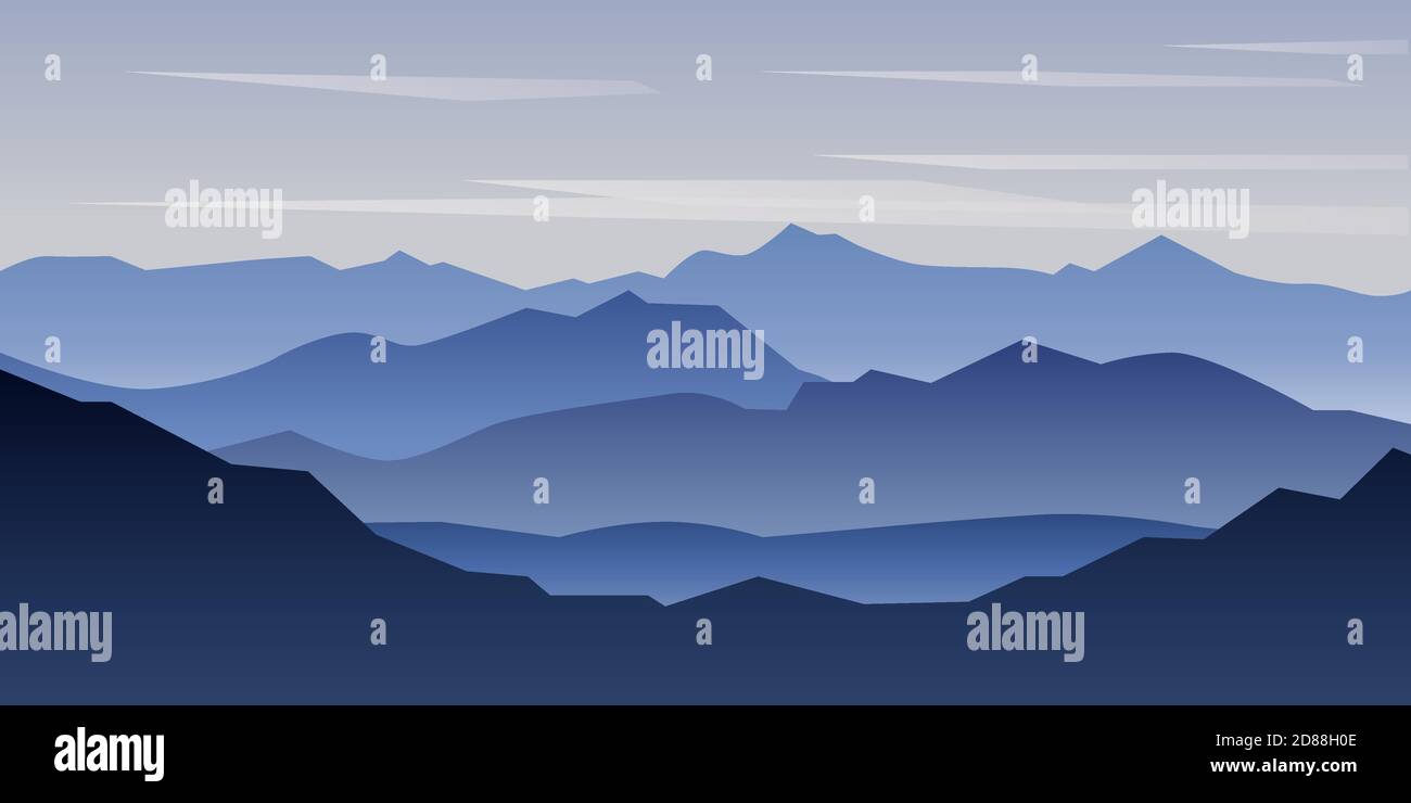 Vector background of beautiful landscape with blue mountains and blue