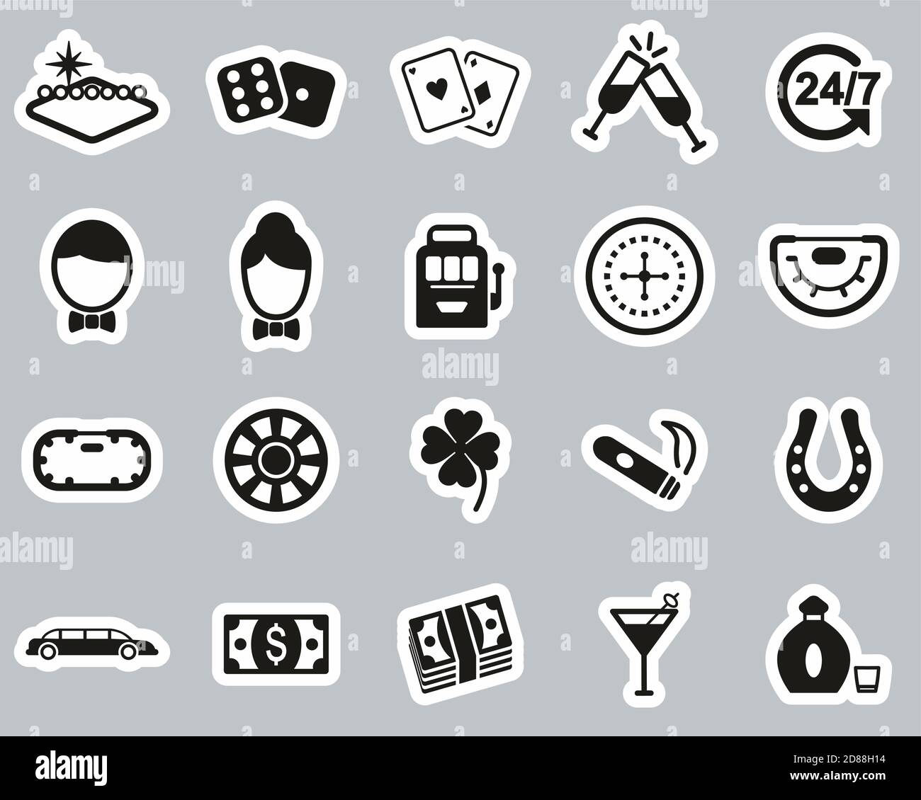 Las Vegas City & Culture Icons Black & White Sticker Set Big Stock Vector