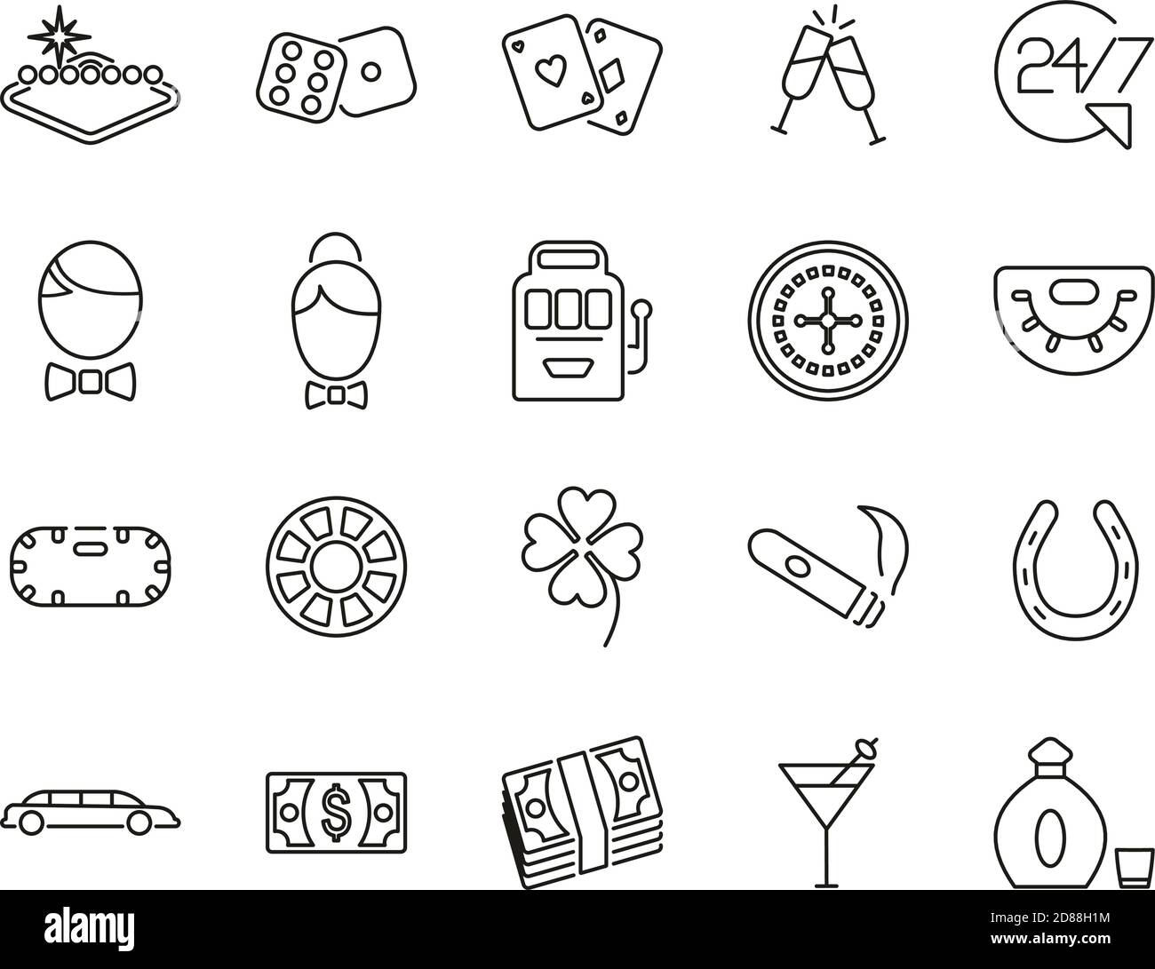Las Vegas City & Culture Icons Black & White Thin Line Set Big Stock ...