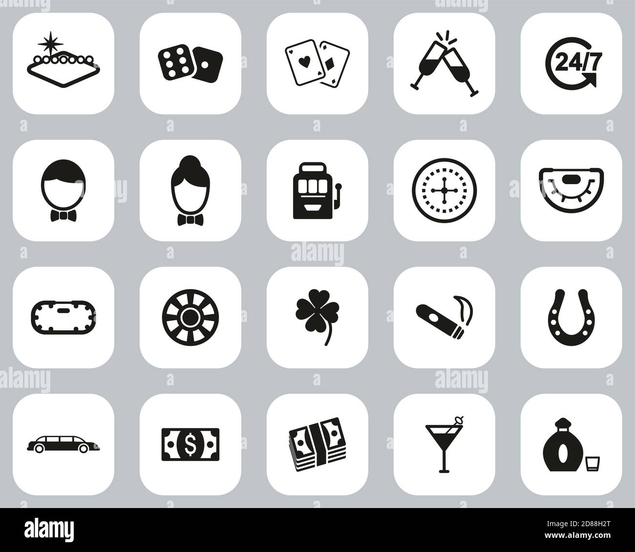 Las Vegas City & Culture Icons Black & White Flat Design Set Big Stock ...