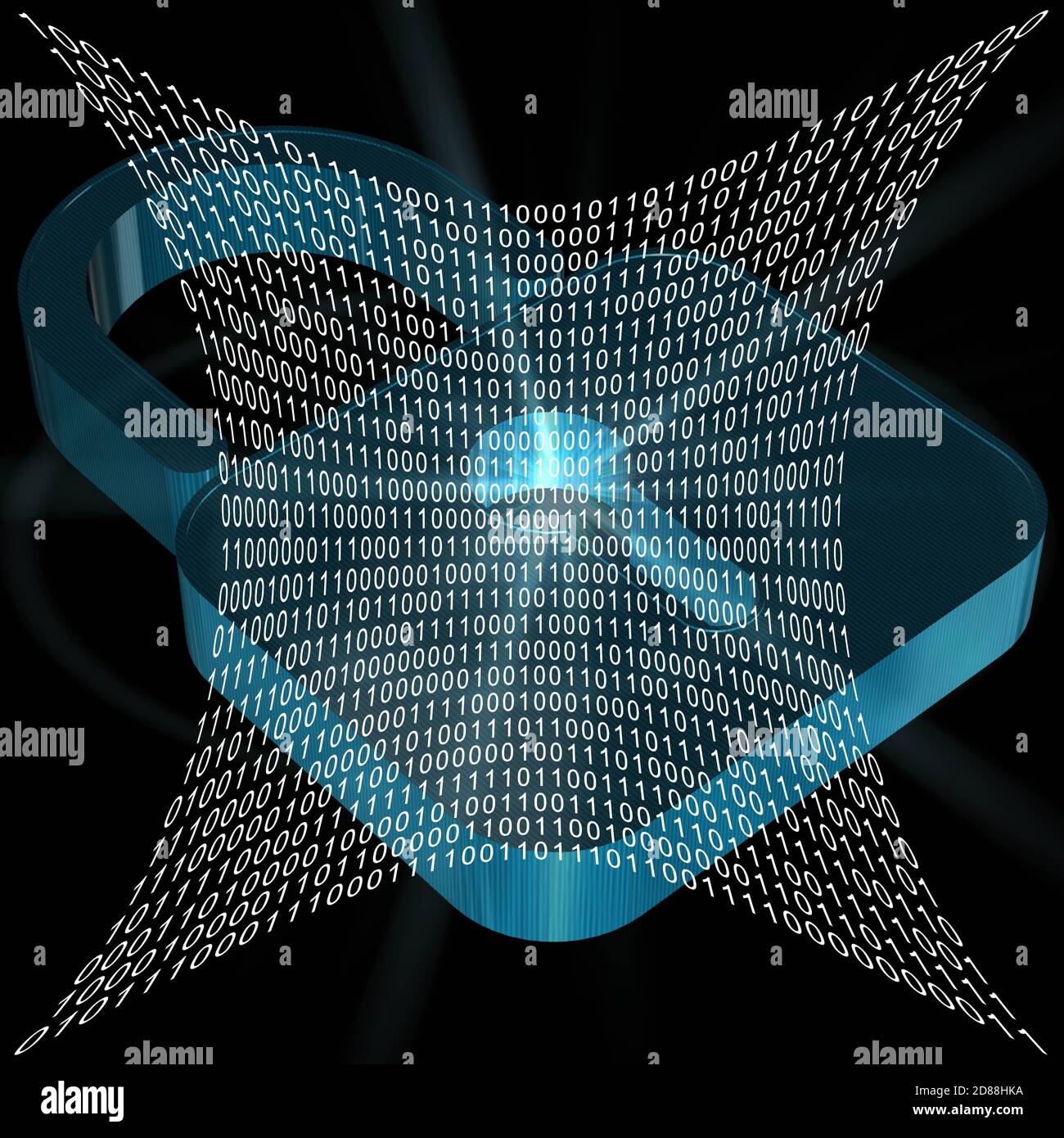 Binary code on black background with light effects - closed padlock ...