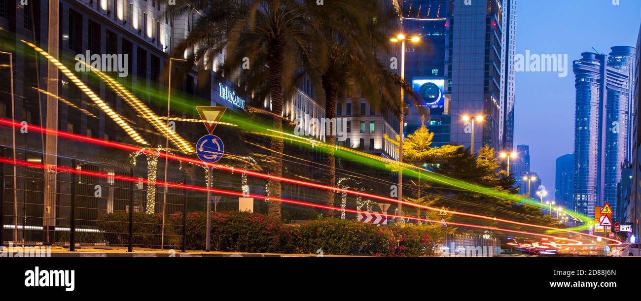 Light Trails On Dubai Financial Center Road Address Sky View And Ritz Carlton Hotel Can Be Seen In The Picture Outdoors Stock Photo Alamy